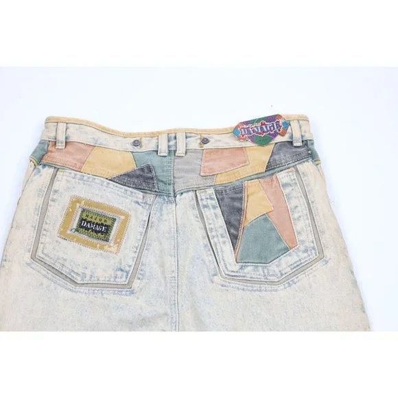 NOS Vtg 90s Streetwear Mens 31x34 Stonewashed Rainbow Baggy Fit Flip Cuff Jeans
